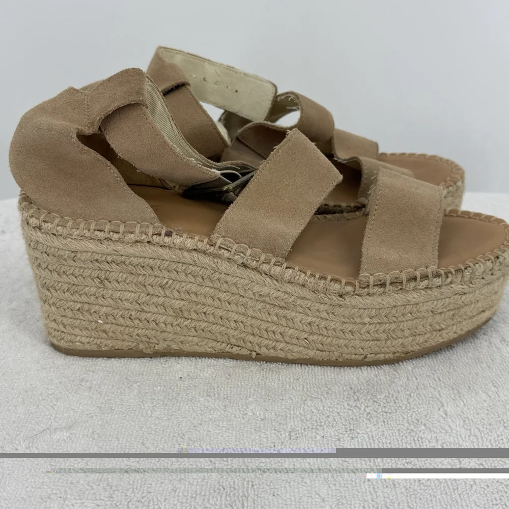 Soludos Palma Suede Espadrille Platform Wedge Open Toe Sandals Tan 8.5